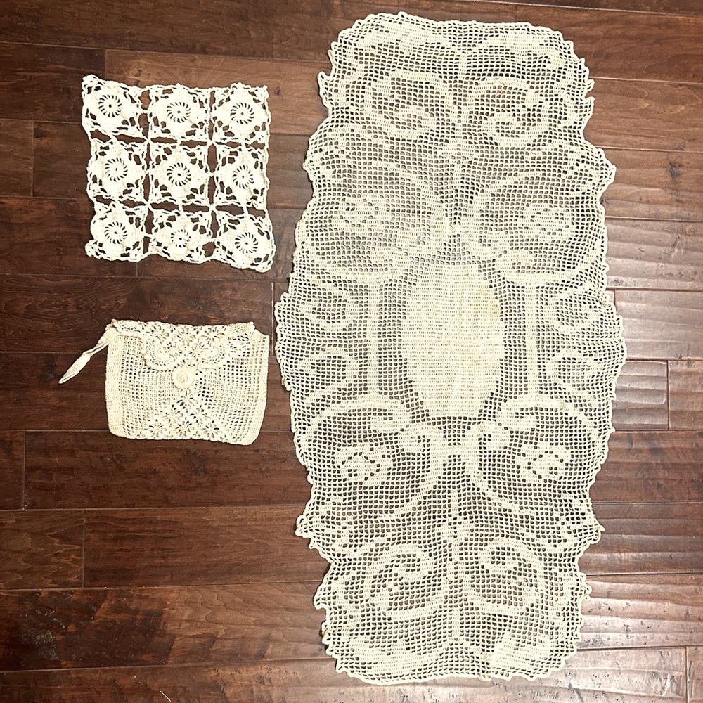 Vintage Cream Linens 3 Pieces Antique Natural Boho Farmhouse Table Home Decor